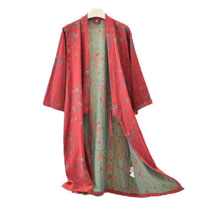Accappatoio leggero in garza di cotone jacquard floreale