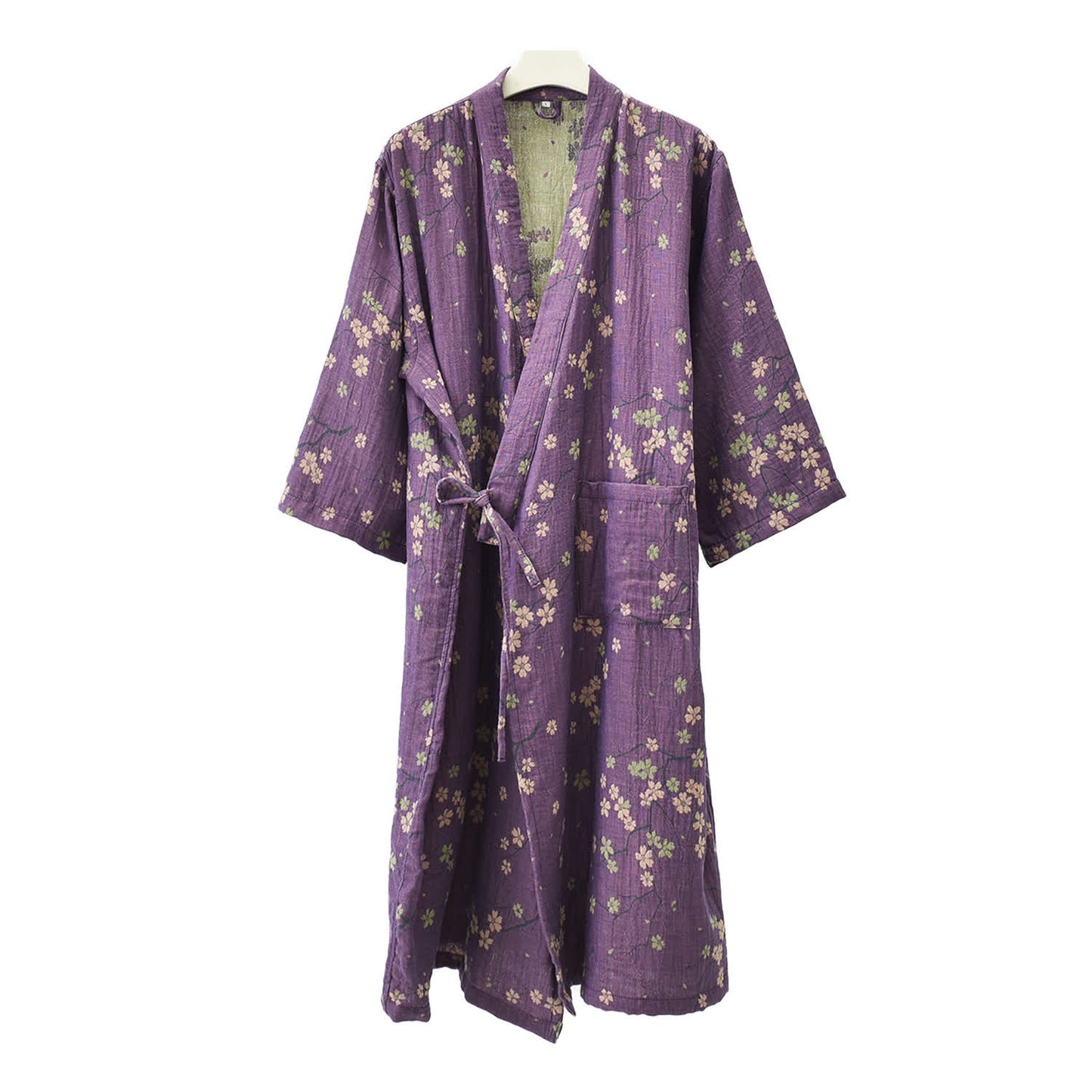 Accappatoio leggero in garza di cotone jacquard floreale