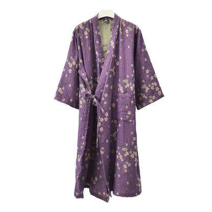 Accappatoio leggero in garza di cotone jacquard floreale