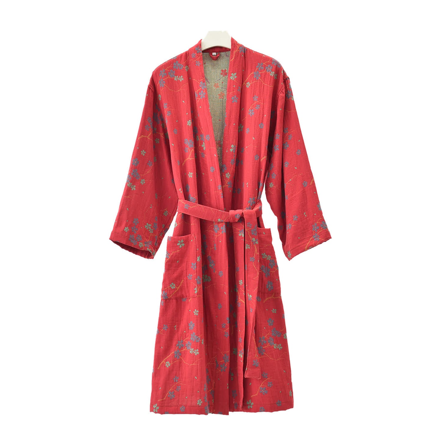 Accappatoio leggero in garza di cotone jacquard floreale