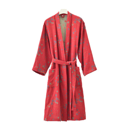 Accappatoio leggero in garza di cotone jacquard floreale