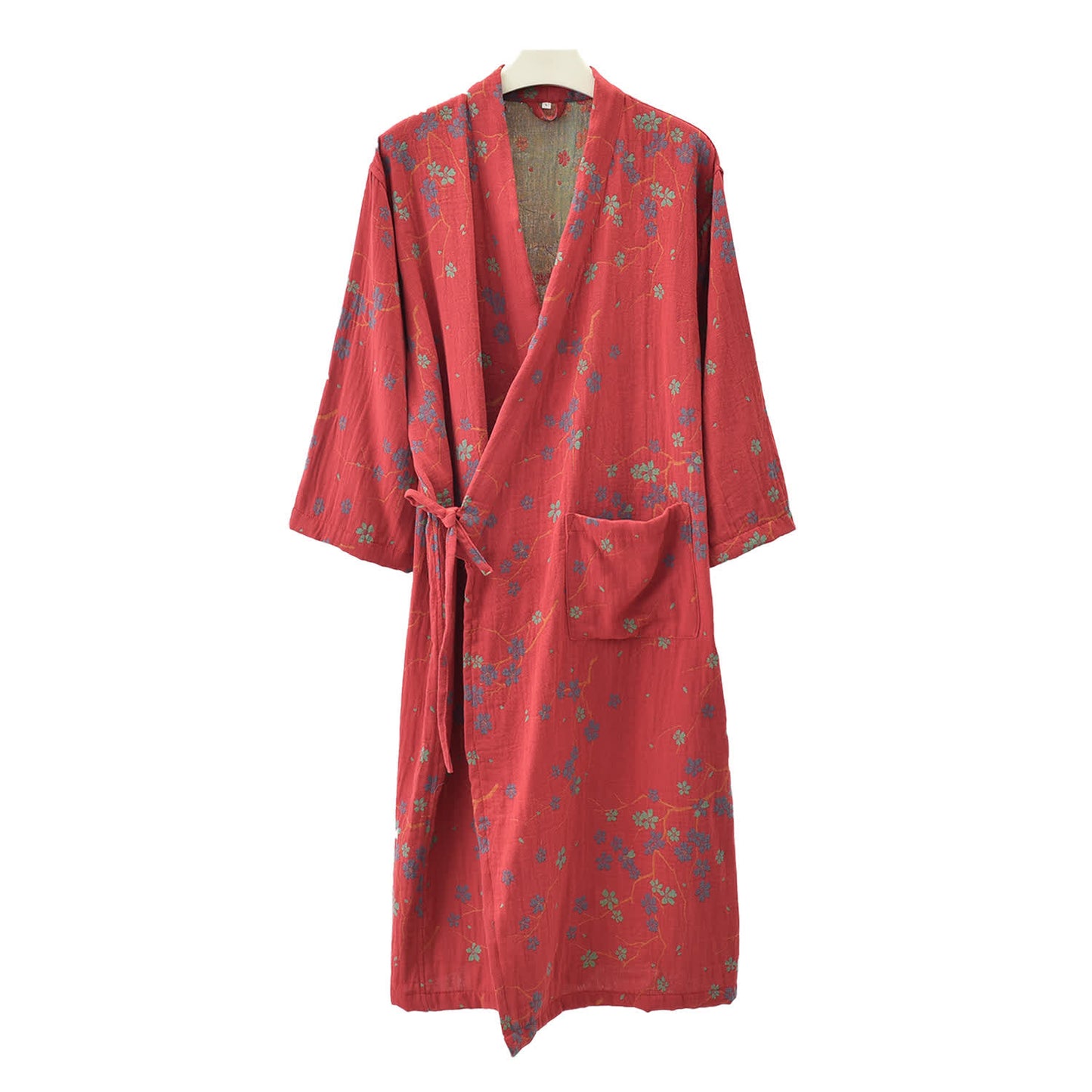 Accappatoio leggero in garza di cotone jacquard floreale
