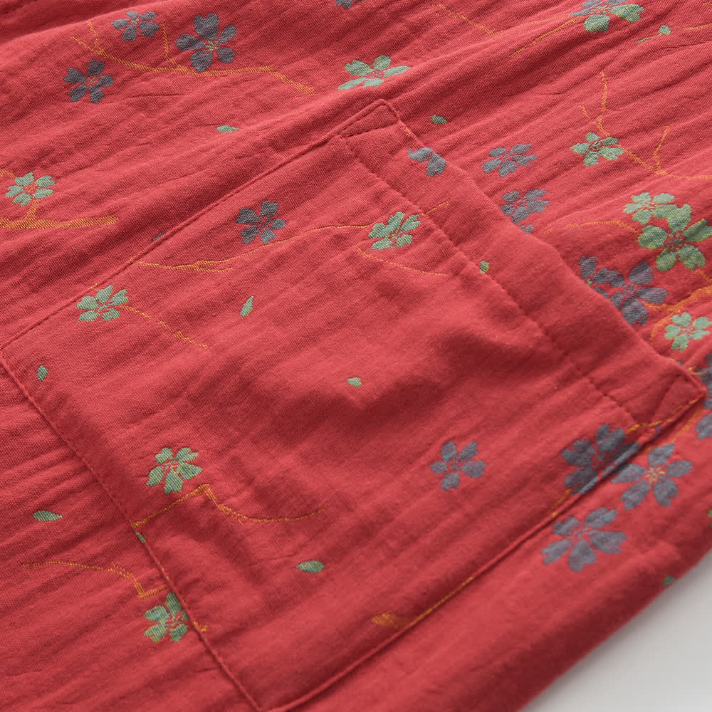 Accappatoio leggero in garza di cotone jacquard floreale