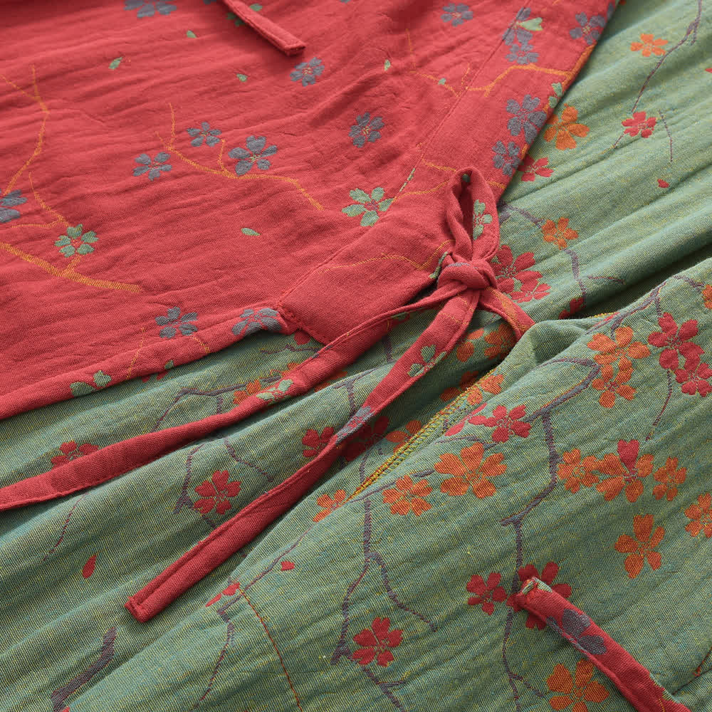 Accappatoio leggero in garza di cotone jacquard floreale