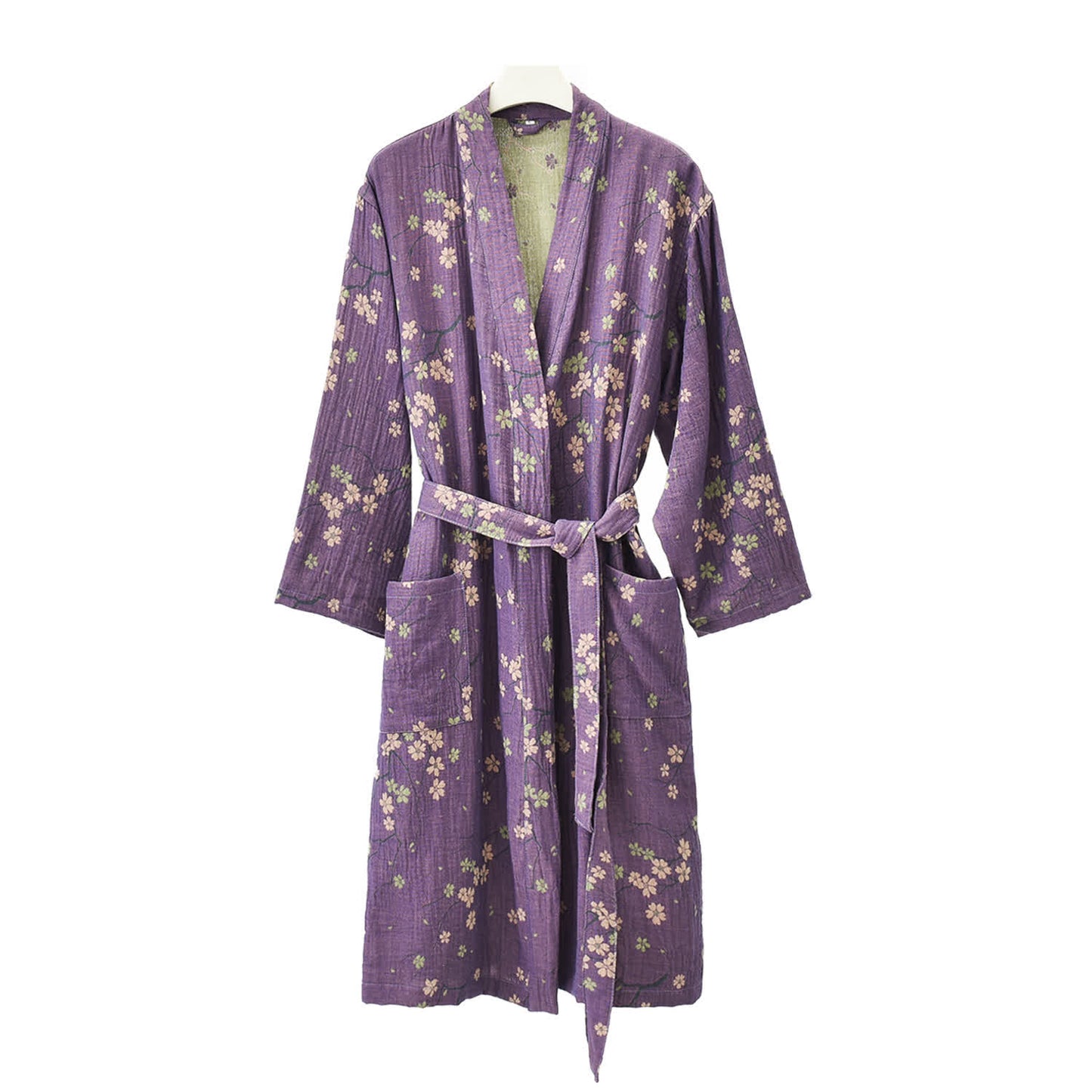 Accappatoio leggero in garza di cotone jacquard floreale