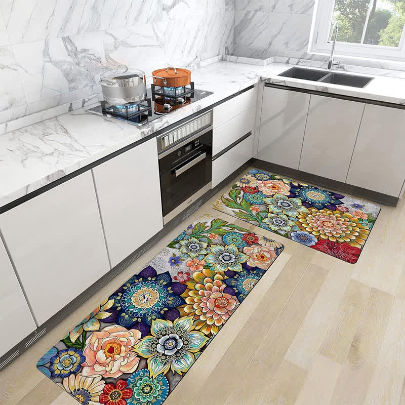 Tappetino da cucina con fiori e piante in stile pastorale primaverile