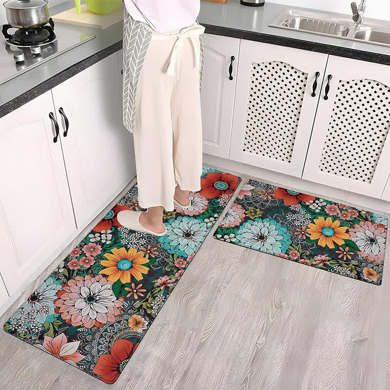 Tappetino da cucina con fiori e piante in stile pastorale primaverile
