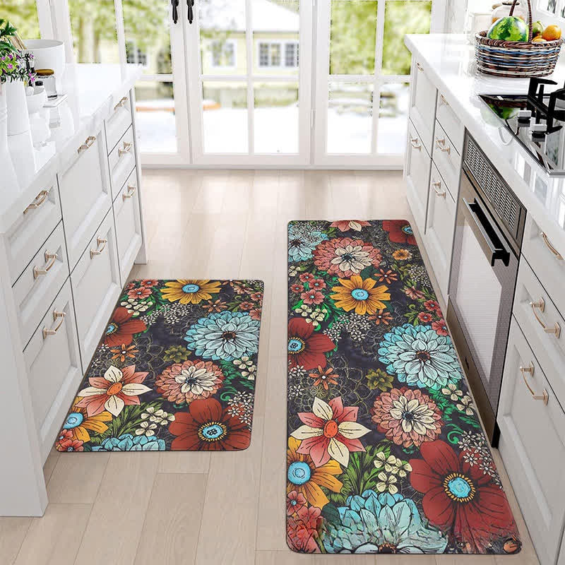 Tappetino da cucina con fiori e piante in stile pastorale primaverile