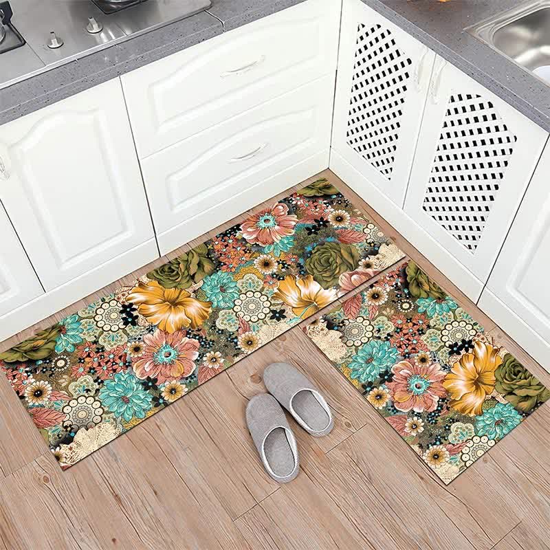 Tappetino da cucina con fiori e piante in stile pastorale primaverile