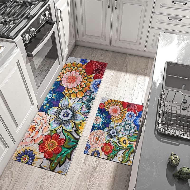 Tappetino da cucina con fiori e piante in stile pastorale primaverile