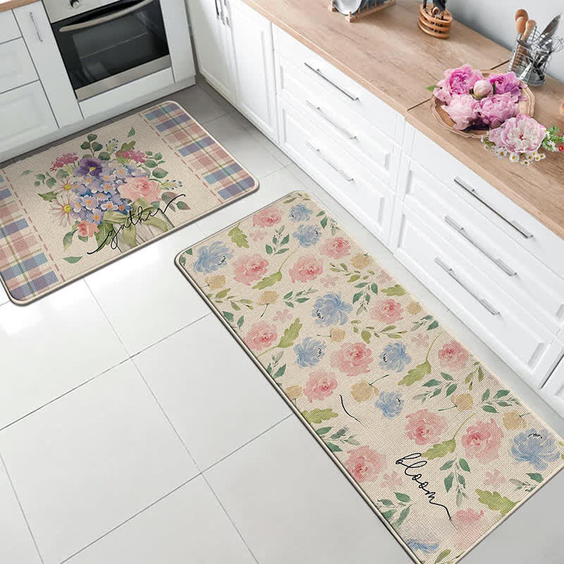 Tappetino da cucina con fiori e piante in stile pastorale primaverile
