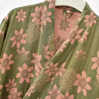 Accappatoio leggero in garza floreale jacquard