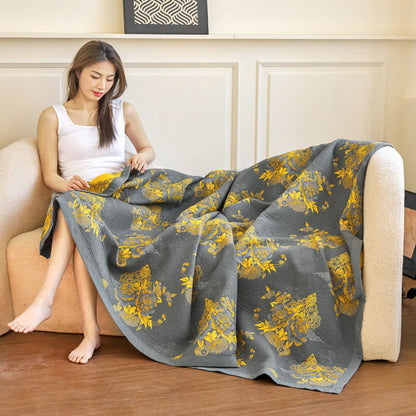 Elegante coperta in garza di cotone a tre strati con fiori