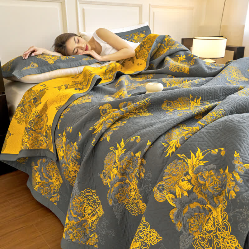 Elegante coperta in garza di cotone a tre strati con fiori