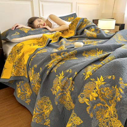 Elegante coperta in garza di cotone a tre strati con fiori
