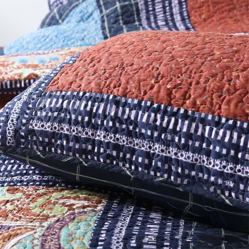 Set di biancheria da letto trapuntato in cotone con motivo Paisley retrò (3 pezzi)