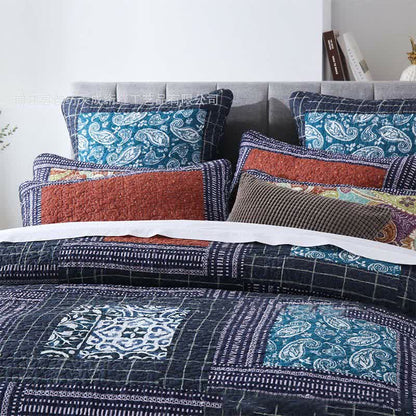 Set di biancheria da letto trapuntato in cotone con motivo Paisley retrò (3 pezzi)