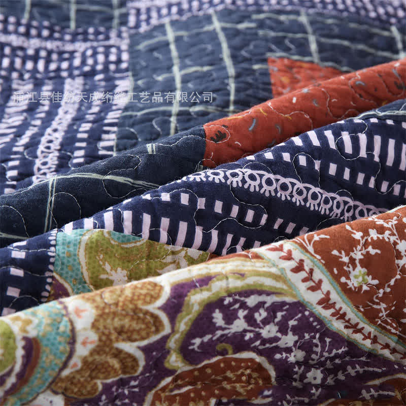 Set di biancheria da letto trapuntato in cotone con motivo Paisley retrò (3 pezzi)
