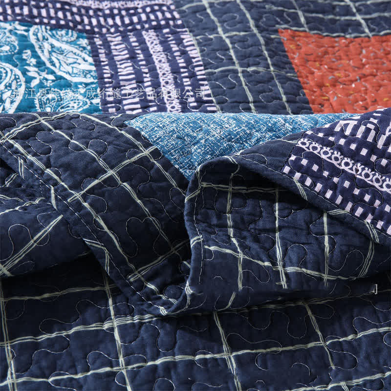 Set di biancheria da letto trapuntato in cotone con motivo Paisley retrò (3 pezzi)