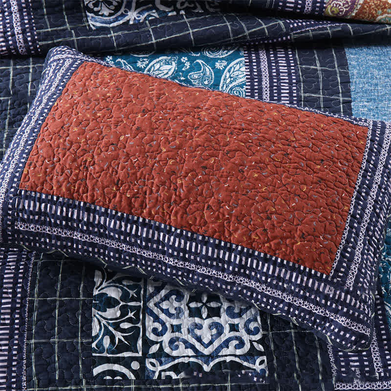 Set di biancheria da letto trapuntato in cotone con motivo Paisley retrò (3 pezzi)