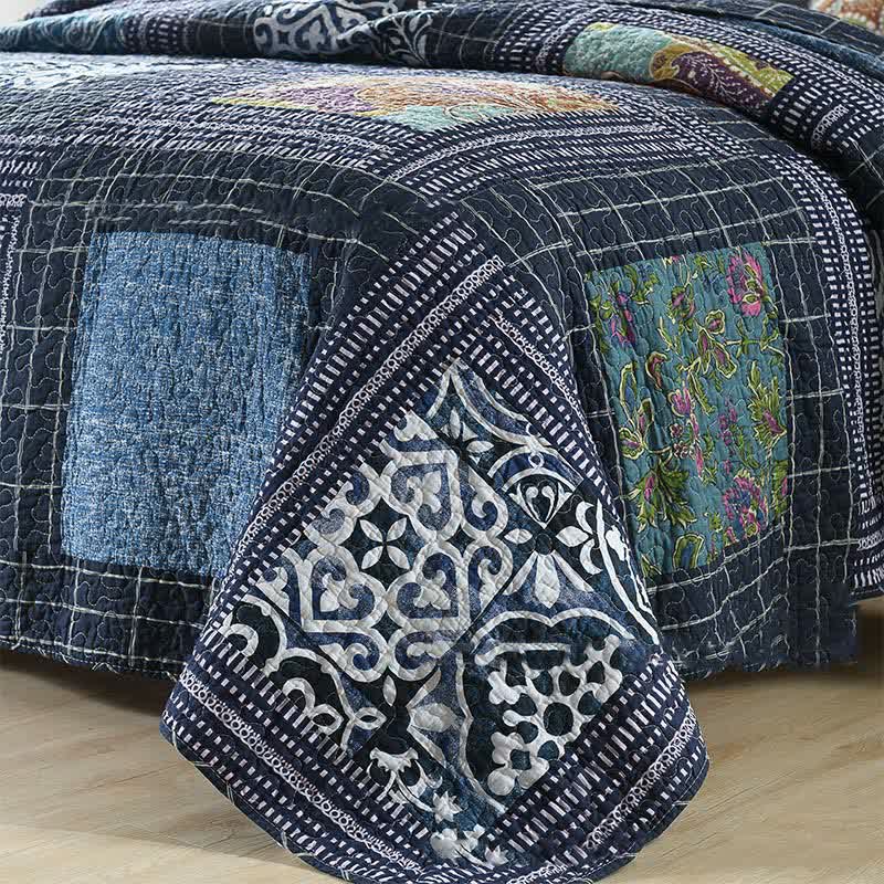 Set di biancheria da letto trapuntato in cotone con motivo Paisley retrò (3 pezzi)