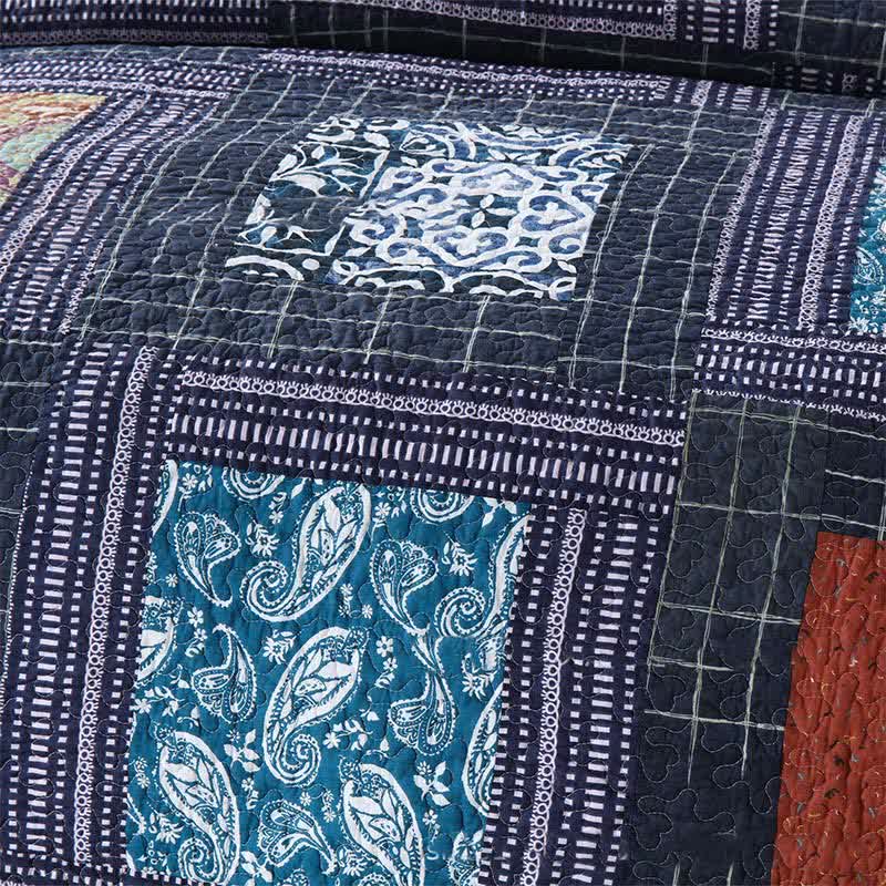 Set di biancheria da letto trapuntato in cotone con motivo Paisley retrò (3 pezzi)
