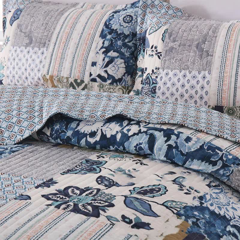 Set di biancheria da letto in cotone trapuntato con patchwork floreale (3 pezzi)