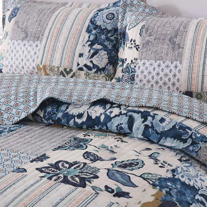 Set di biancheria da letto in cotone trapuntato con patchwork floreale (3 pezzi)