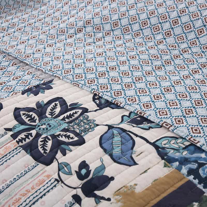 Set di biancheria da letto in cotone trapuntato con patchwork floreale (3 pezzi)