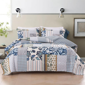 Set di biancheria da letto in cotone trapuntato con patchwork floreale (3 pezzi)