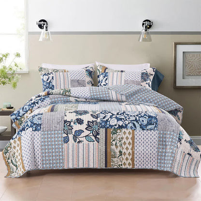Set di biancheria da letto in cotone trapuntato con patchwork floreale (3 pezzi)
