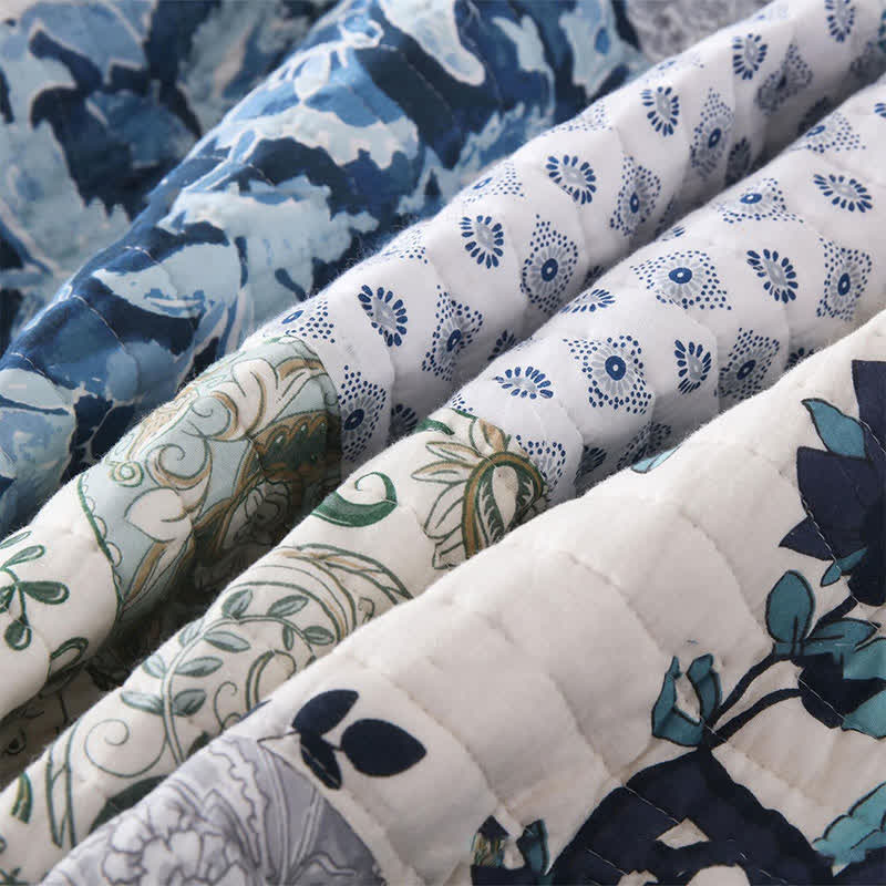 Set di biancheria da letto in cotone trapuntato con patchwork floreale (3 pezzi)
