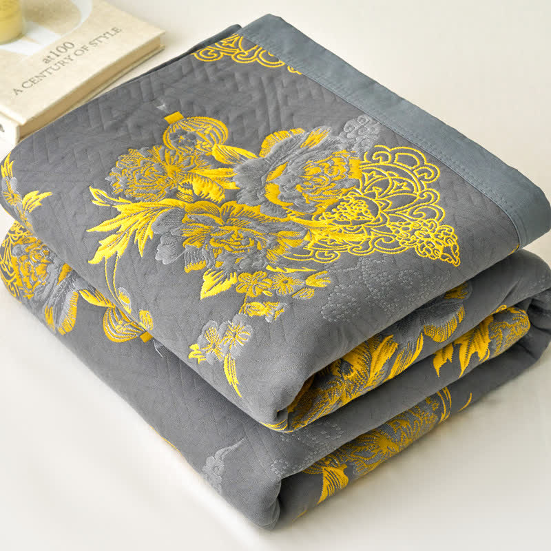 Elegante coperta in garza di cotone a tre strati con fiori