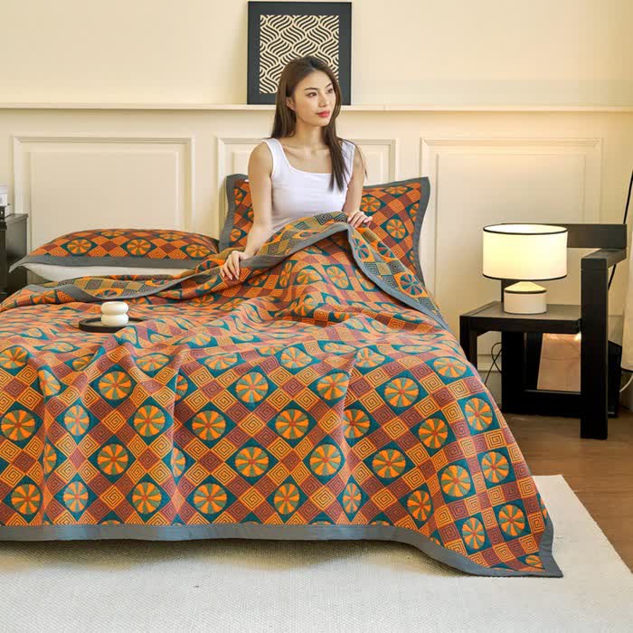 Trapunta vintage reversibile in garza di cotone