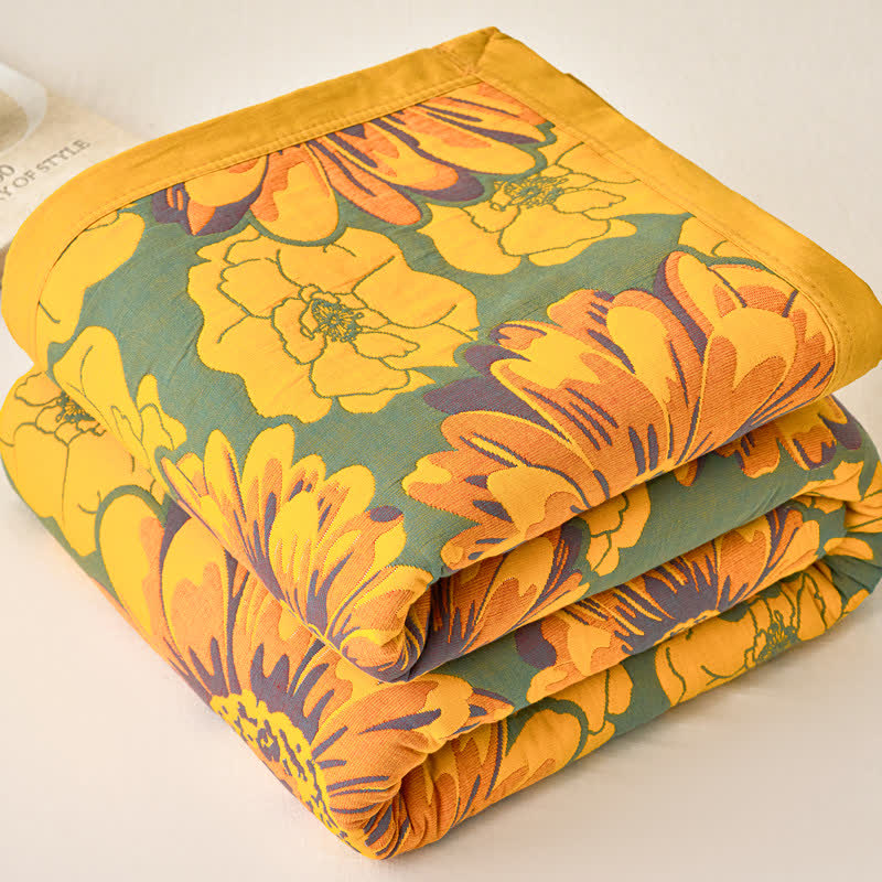 Coperta reversibile in garza di cotone con fiori in fiore