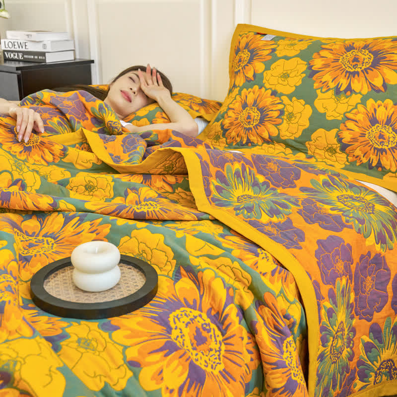 Coperta reversibile in garza di cotone con fiori in fiore
