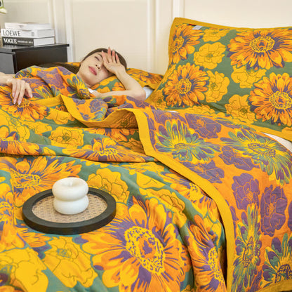Coperta reversibile in garza di cotone con fiori in fiore