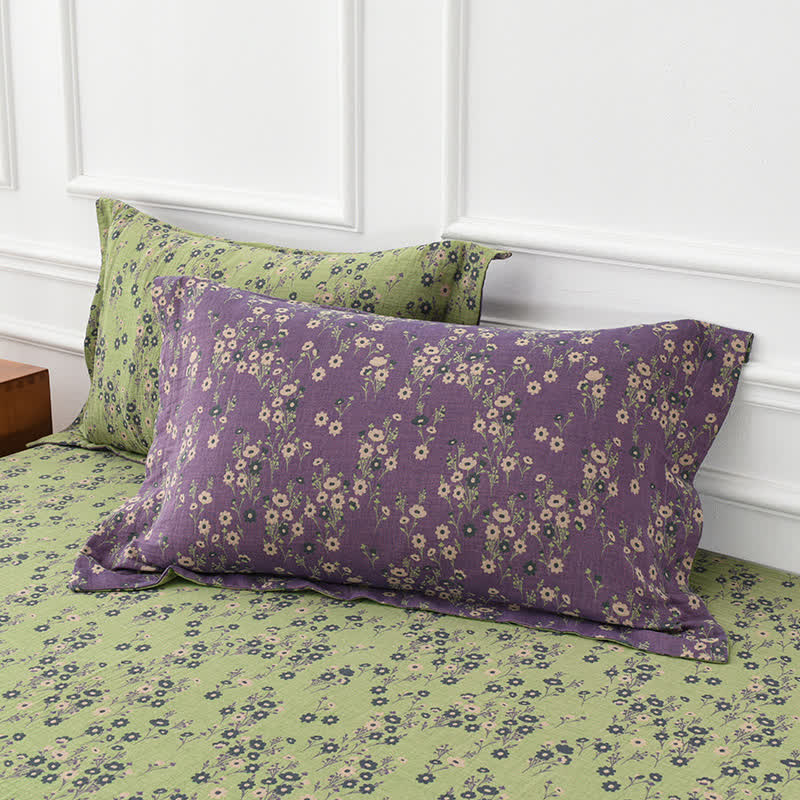 Copriletto floreale in garza di cotone tinto in filo jacquard
