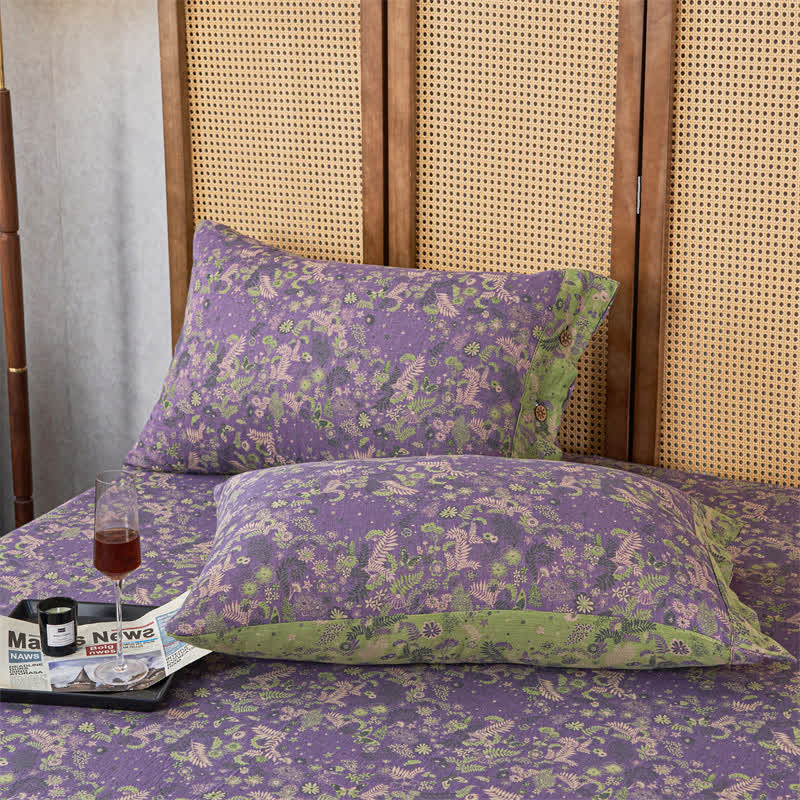 Set di biancheria da letto con copriletto in garza di cotone floreale (3 pezzi)