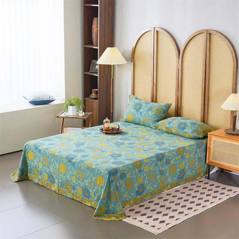 Set di biancheria da letto in garza di cotone traspirante con motivo floreale jacquard (3 pezzi)