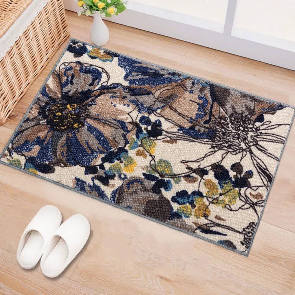 Tappeto con foglie e fiori di colore tropicale