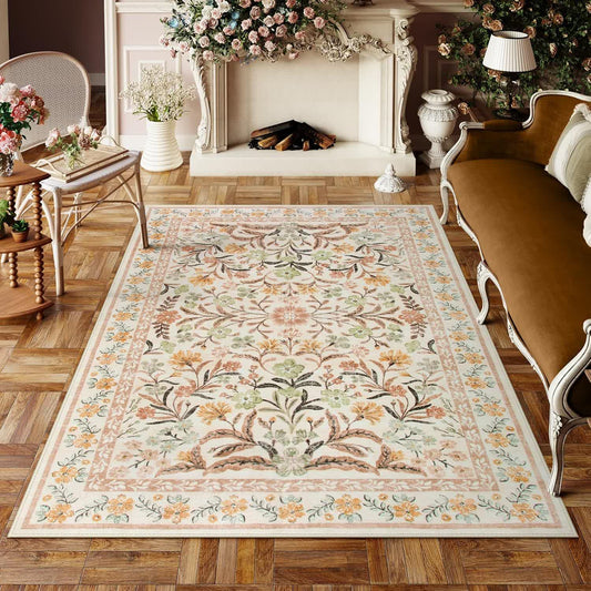 Elegante tappeto in velluto di cristallo con motivo floreale pastorale