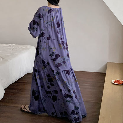 Camicia da notte lunga, traspirante e morbida, con stampa floreale retrò