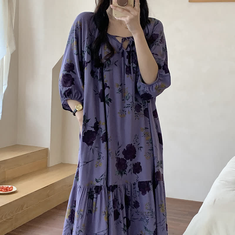 Camicia da notte lunga, traspirante e morbida, con stampa floreale retrò