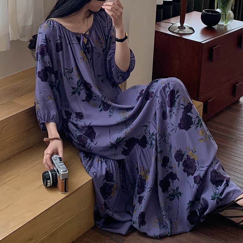 Camicia da notte lunga, traspirante e morbida, con stampa floreale retrò