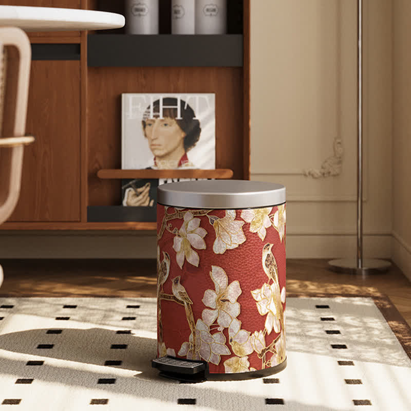 Cestino per la spazzatura in pelle di lusso Floral Bird