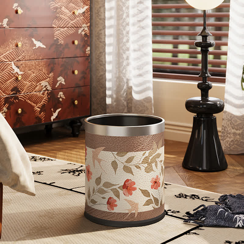Cestino per la spazzatura in pelle di lusso Floral Bird