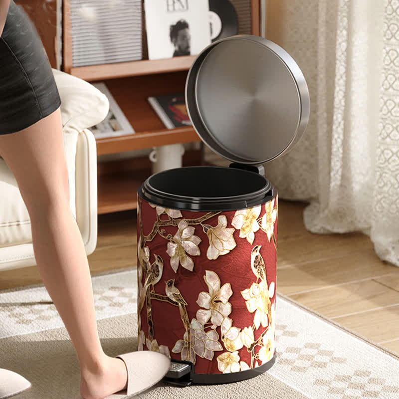 Cestino per la spazzatura in pelle di lusso Floral Bird