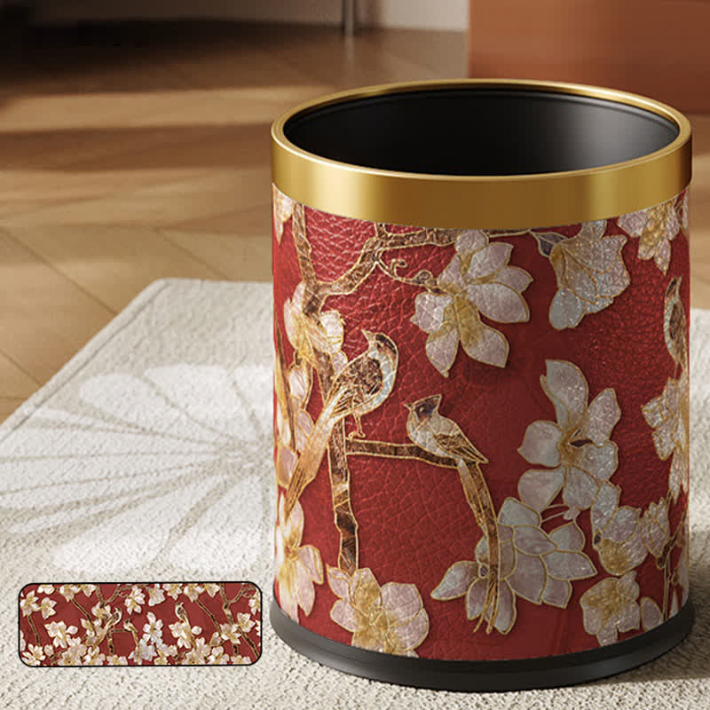 Cestino per la spazzatura in pelle di lusso Floral Bird
