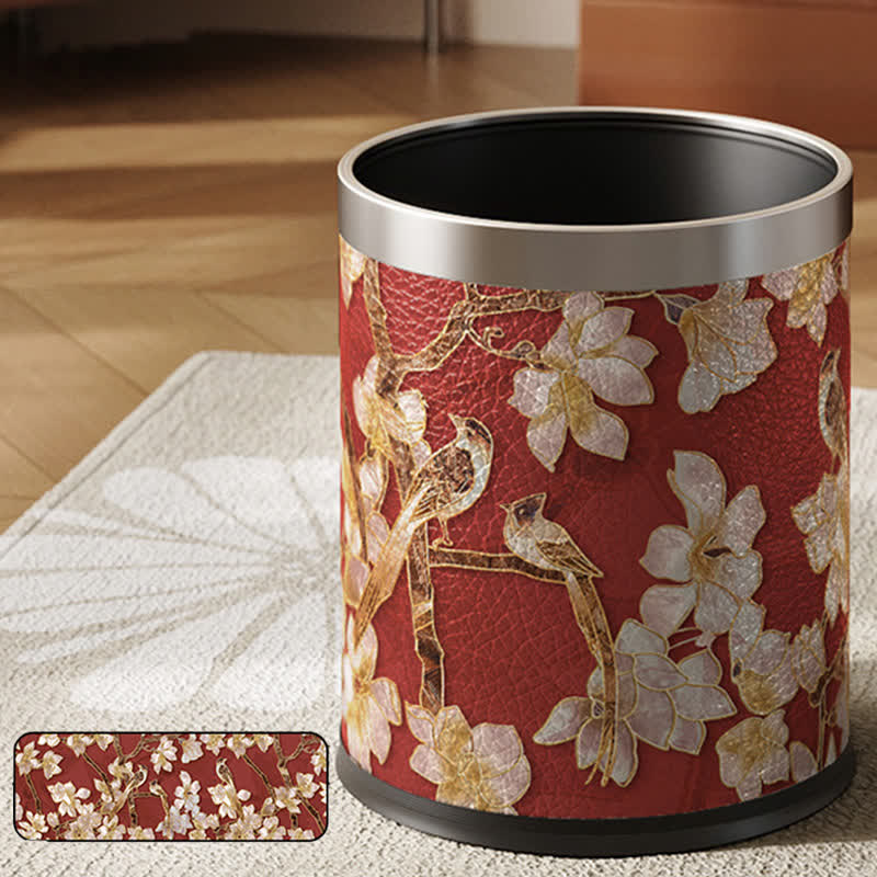 Cestino per la spazzatura in pelle di lusso Floral Bird
